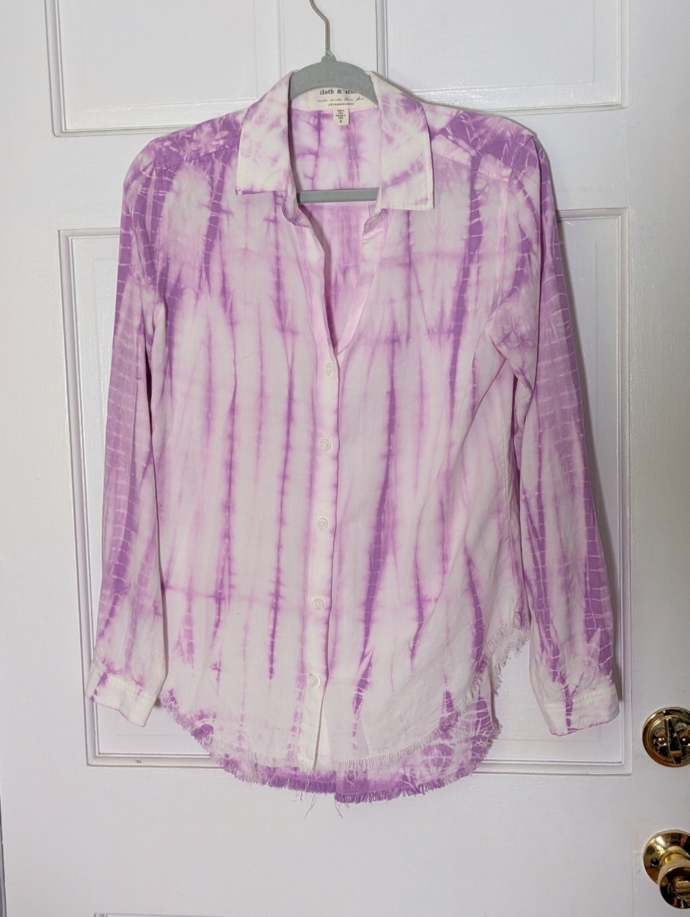 Cloth & Stone Anthropologie Purple Tie Dye Button Down Shirt Small Tencel Lyocel - Picture 2 of 5